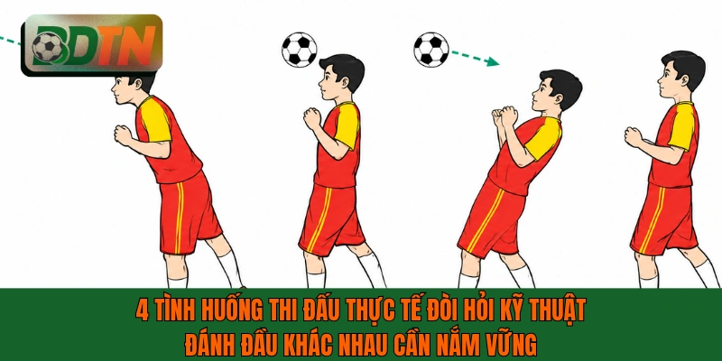 4 tình huống thi đấu thực tế đòi hỏi kỹ thuật đánh đầu khác nhau cần nắm vững